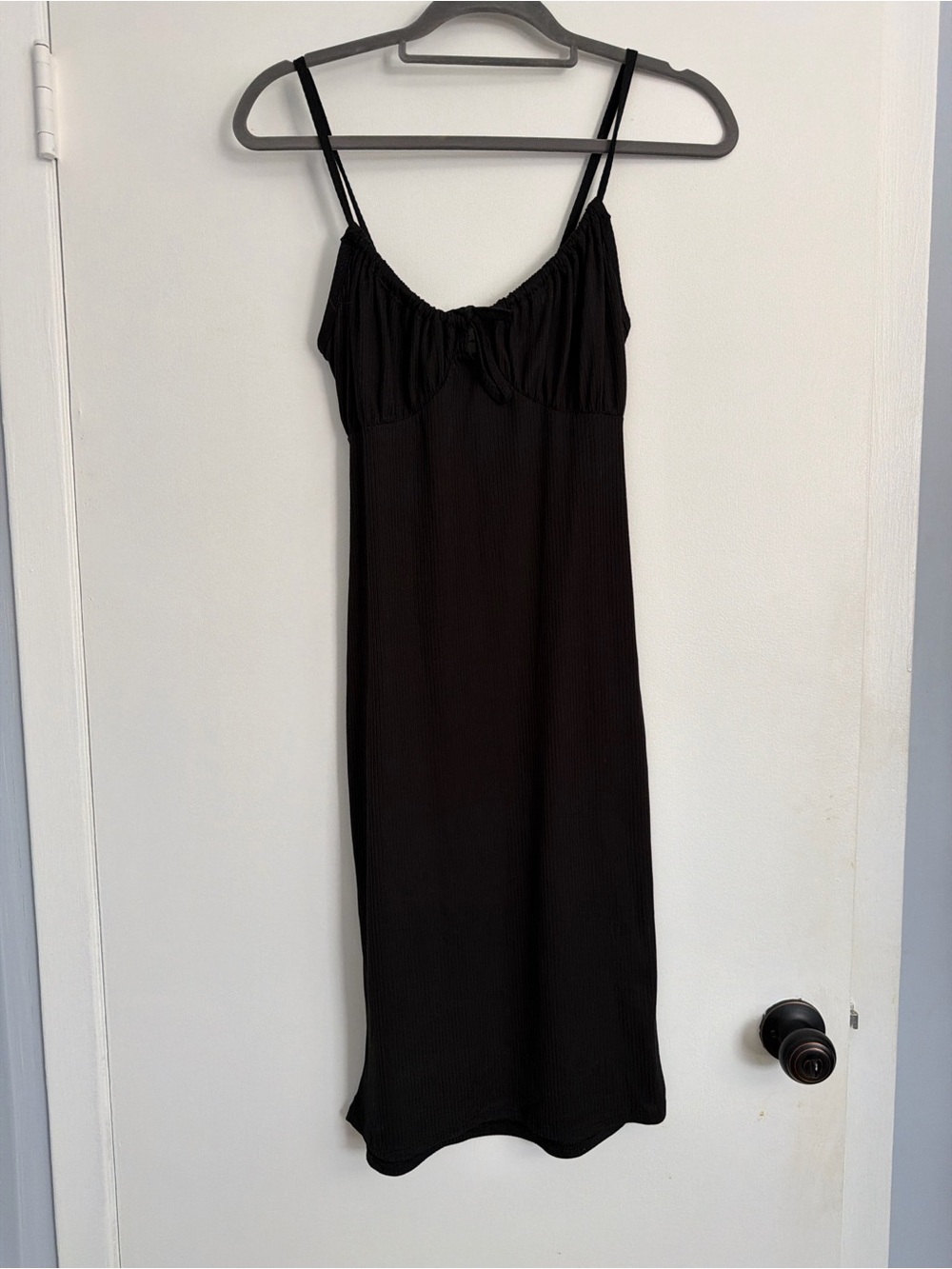 Olivia Rae Black Ribbed Slip Dress with Adjustable Spaghetti Straps